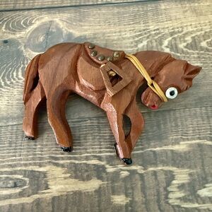 1940s Handcrafted Carved Wooden Horse Brooch